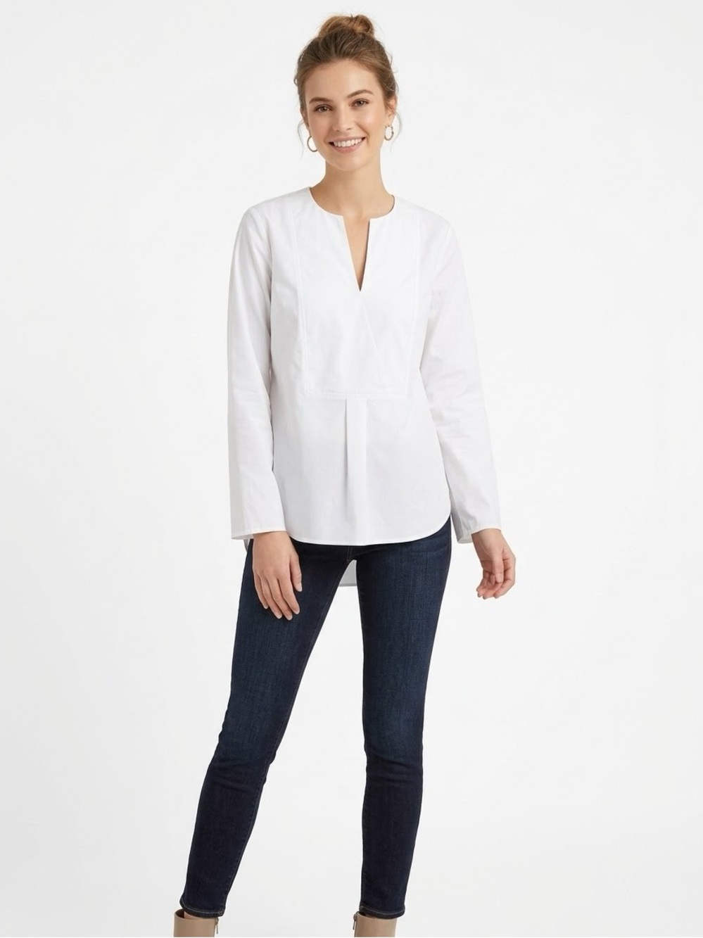 Banana Republic White Split-Neck Poplin Blouse